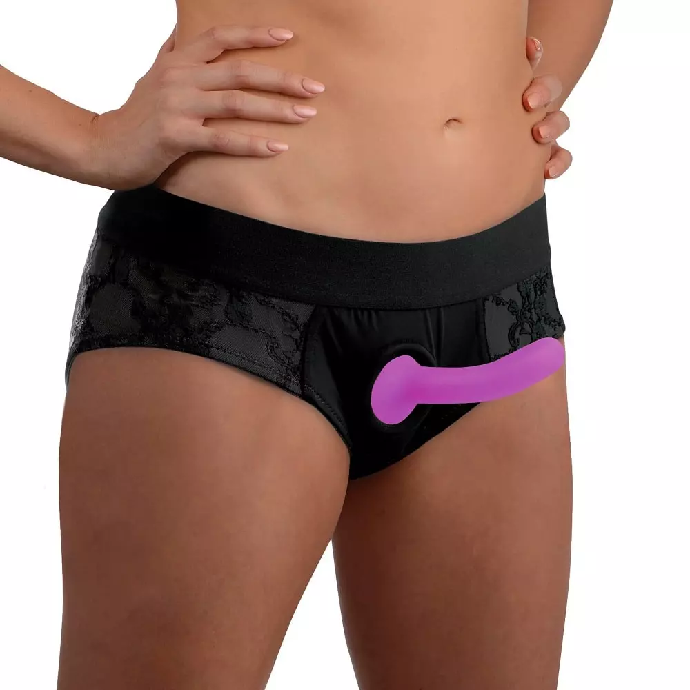 Strap U Lace Envy Crotchless Panty Harness & Pegging Set - L-XL